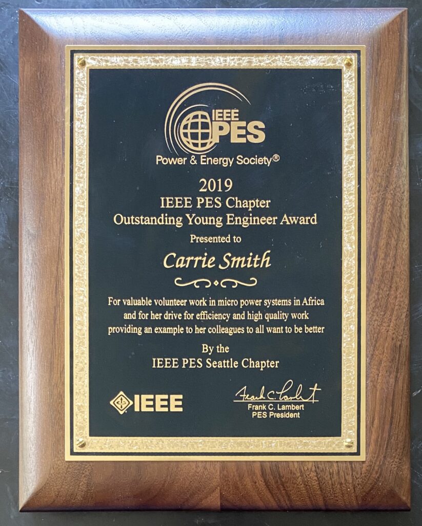 2019 Outstanding Engineer of the Year Award to Carrie Smith - IEEE PES  Seattle Chapter